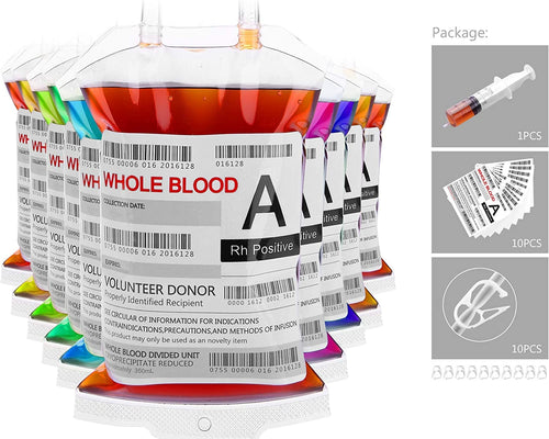 10 Pack Blood Bags for Drinks, IV Bags for Drinks, Halloween Party Set