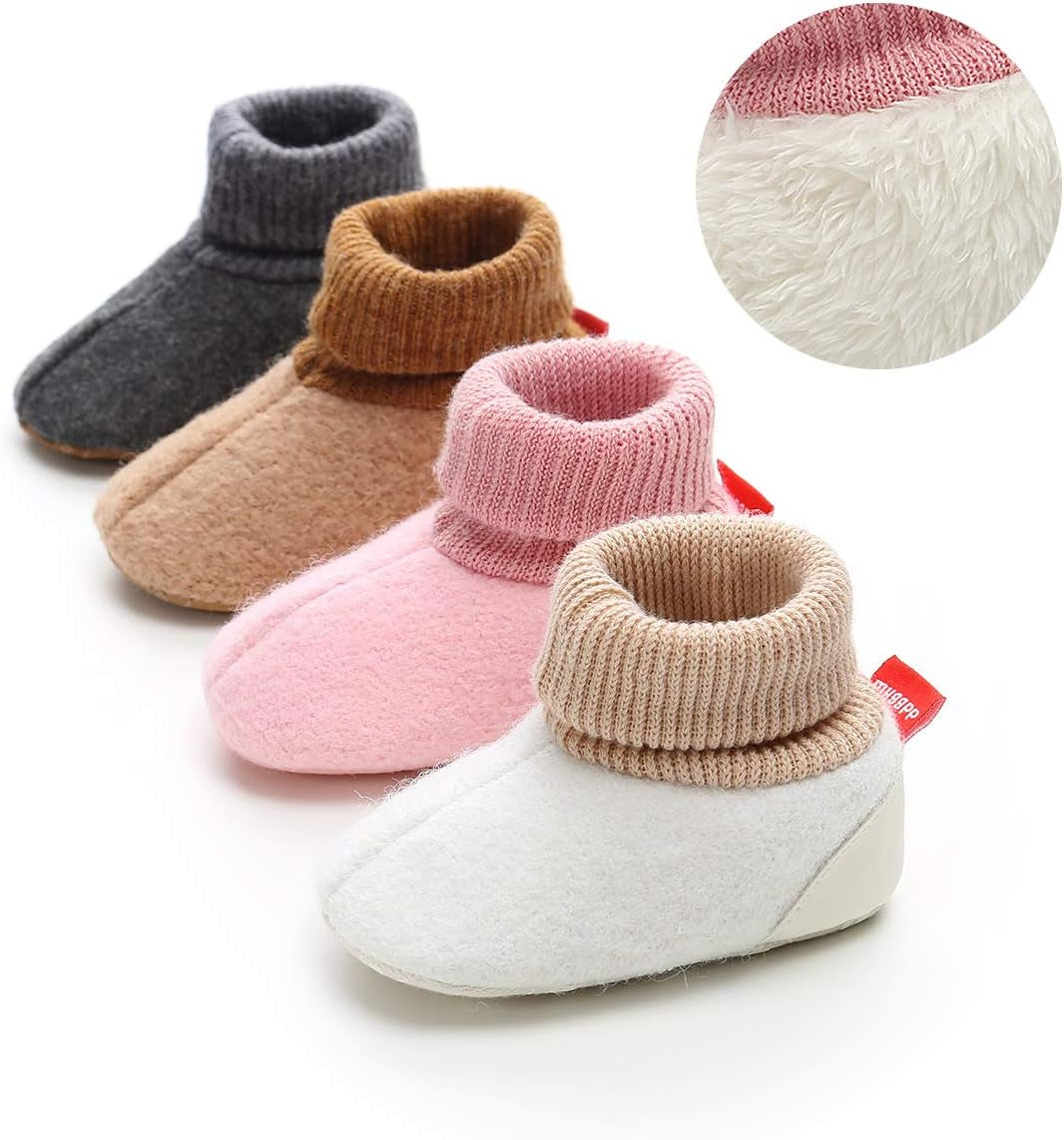 Baby Boy Girl Fleece Booties Newborn Cozy Winter Warm Socks Toddler Non-Slip Soft Sole Crib Shoes…