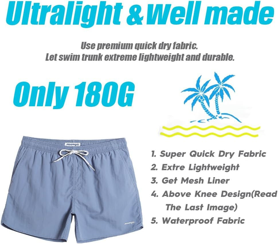 Mens Swim Trunks 5" with Mesh Lining Quick Dry Bathing Suits for Men Swim Shorts Swimwear