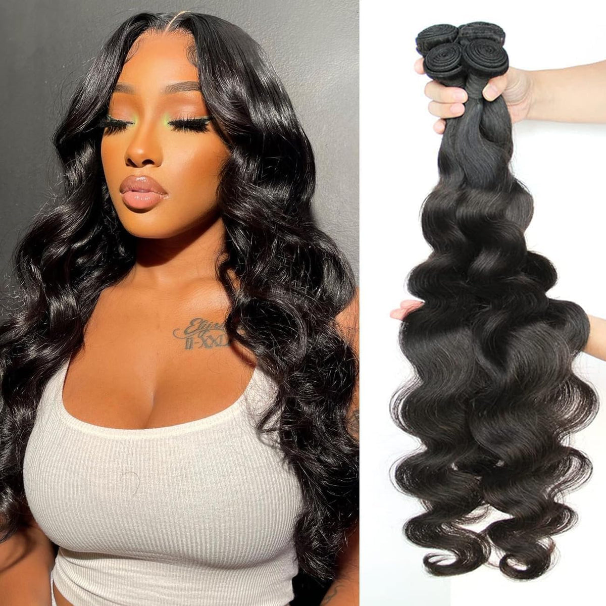 Body Wave Bundles Human Hair 16 18 20 22 Inch 10A Grade Human Hair Bundles Body Wave 4 Bundles 100% Unprocessed Brazilian Virgin Hair Extensions Natural Black